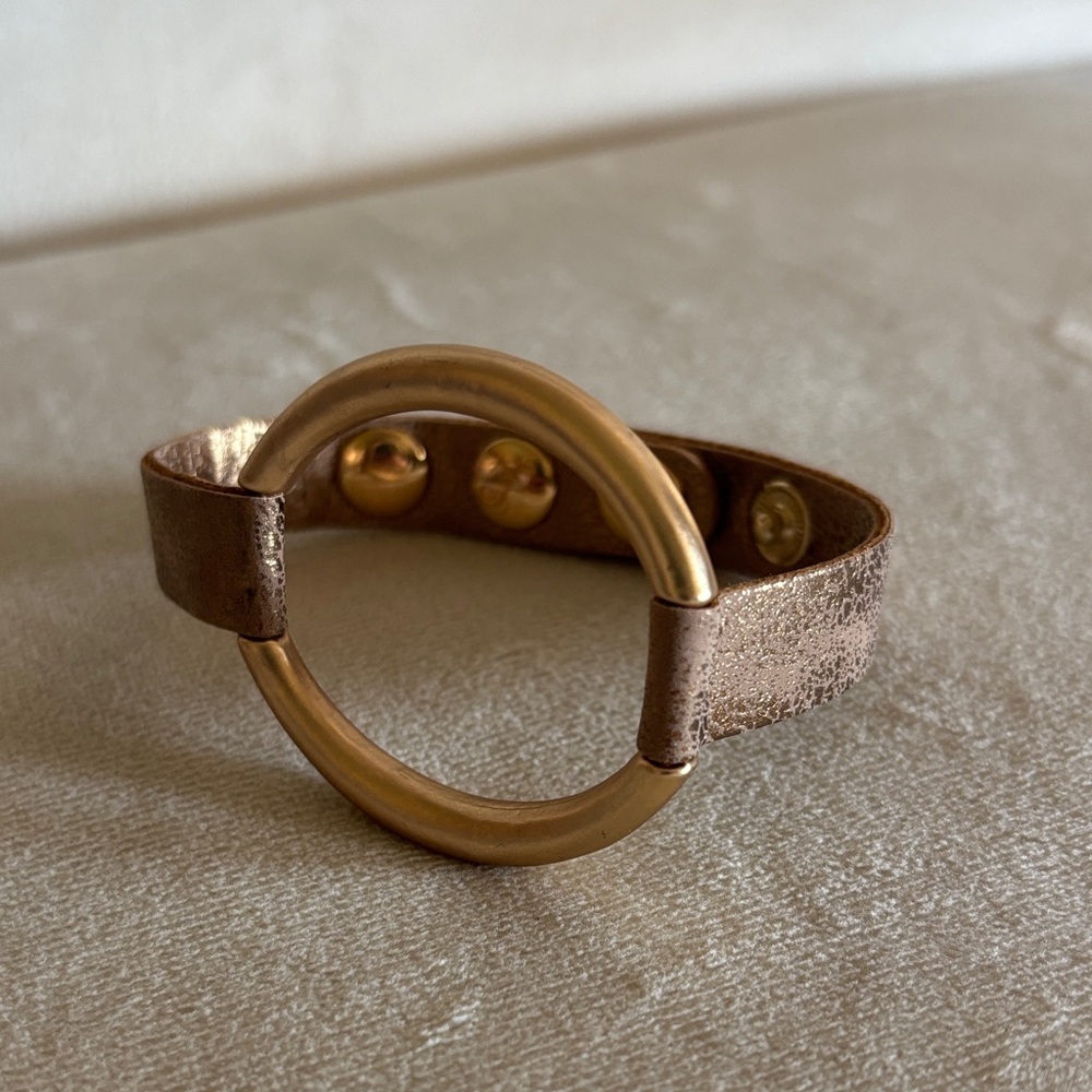NEW! Plunder Gold tone Circle Faux Leather Bracelet